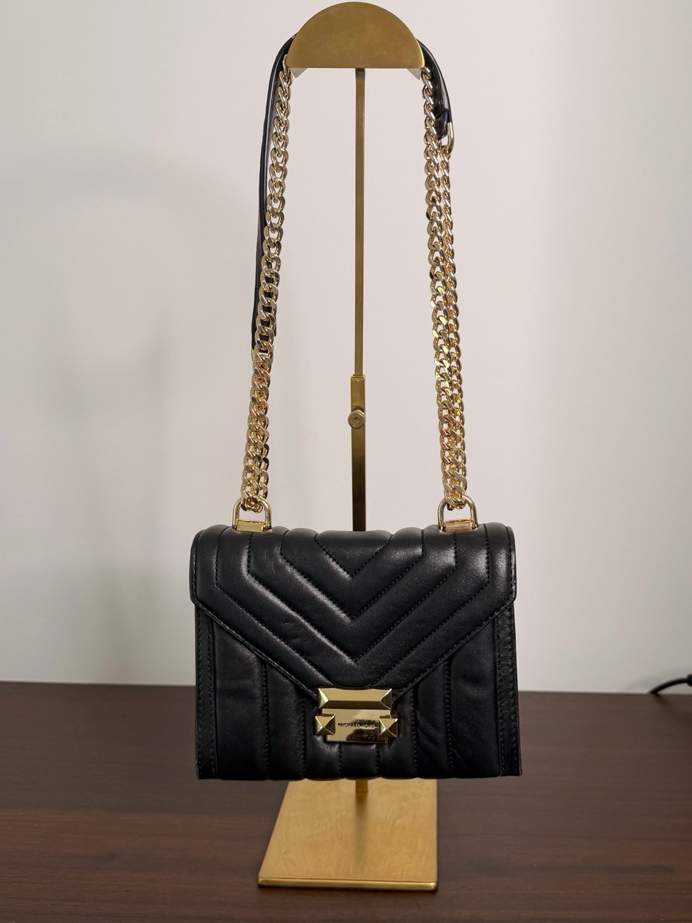 AS IS -Michael Kors Black Quilted Leather Crossbody with Gold Chain
